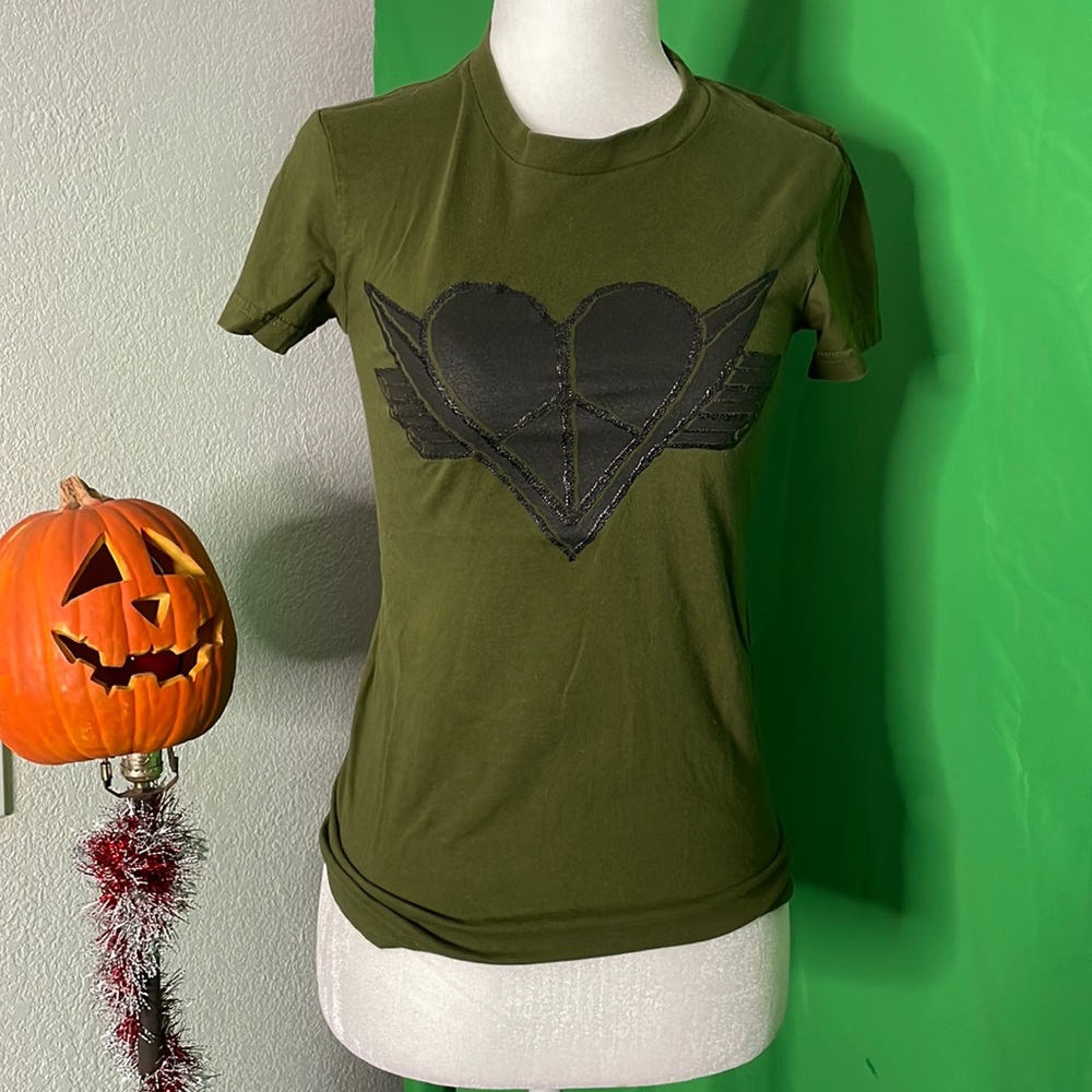 Army green Designer two tone silk screened American apparel top